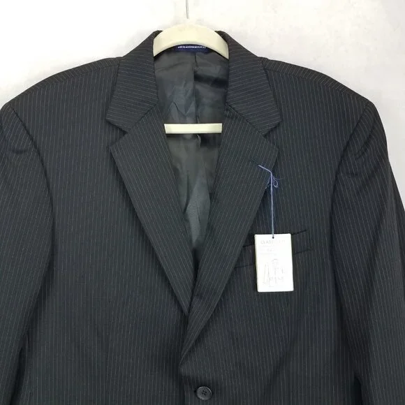 NEW Stafford Signature Men's 40 Regular Wool Blazer Suit Jacket in Black Stripe